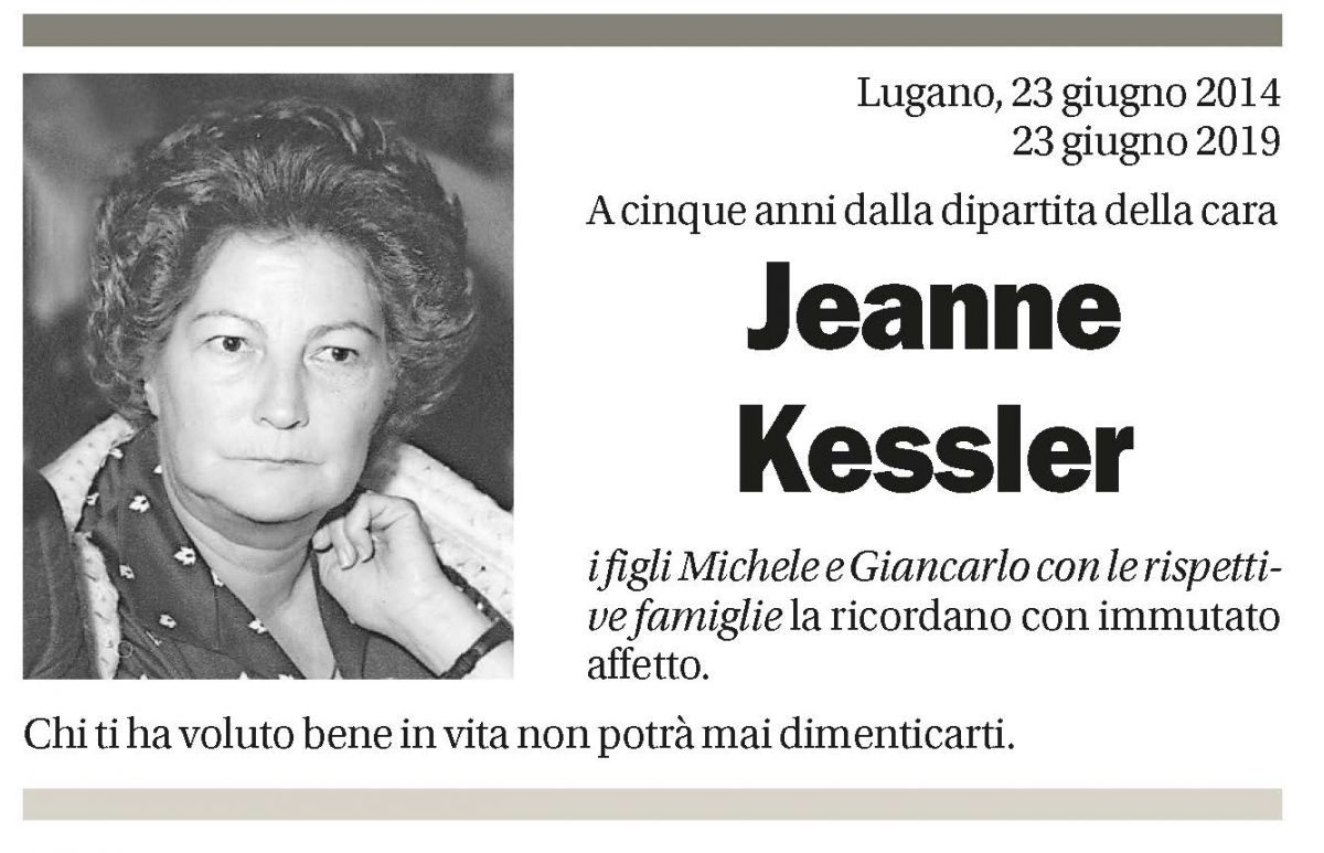Annuncio funebre Jeanne Kessler