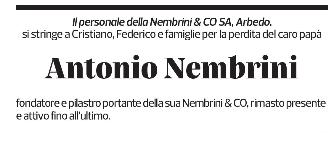 Annuncio funebre Antonio Nembrini