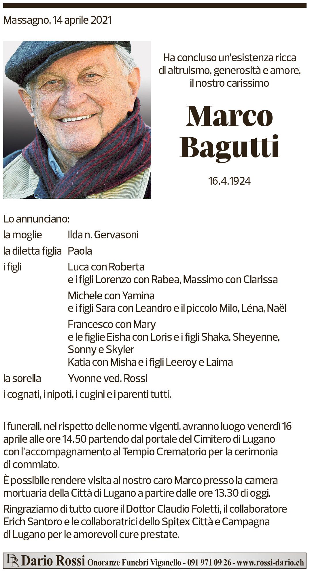 Annuncio funebre Marco Bagutti