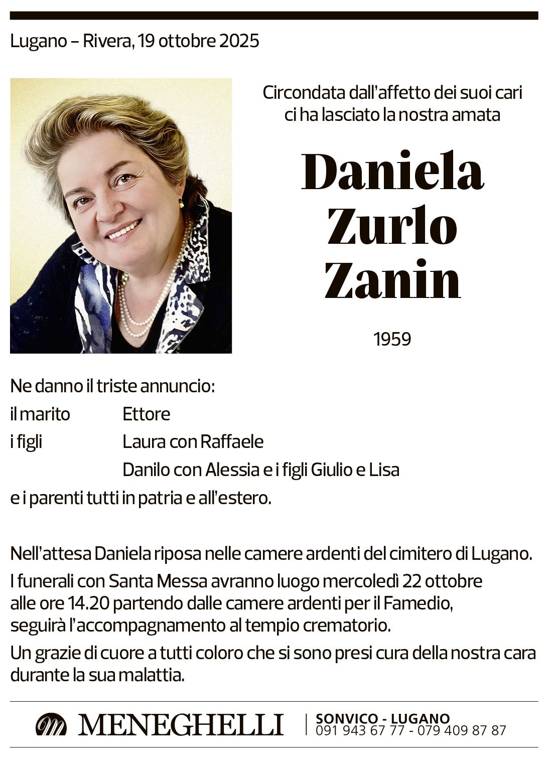 Annuncio funebre Daniela Zurlo Zanin