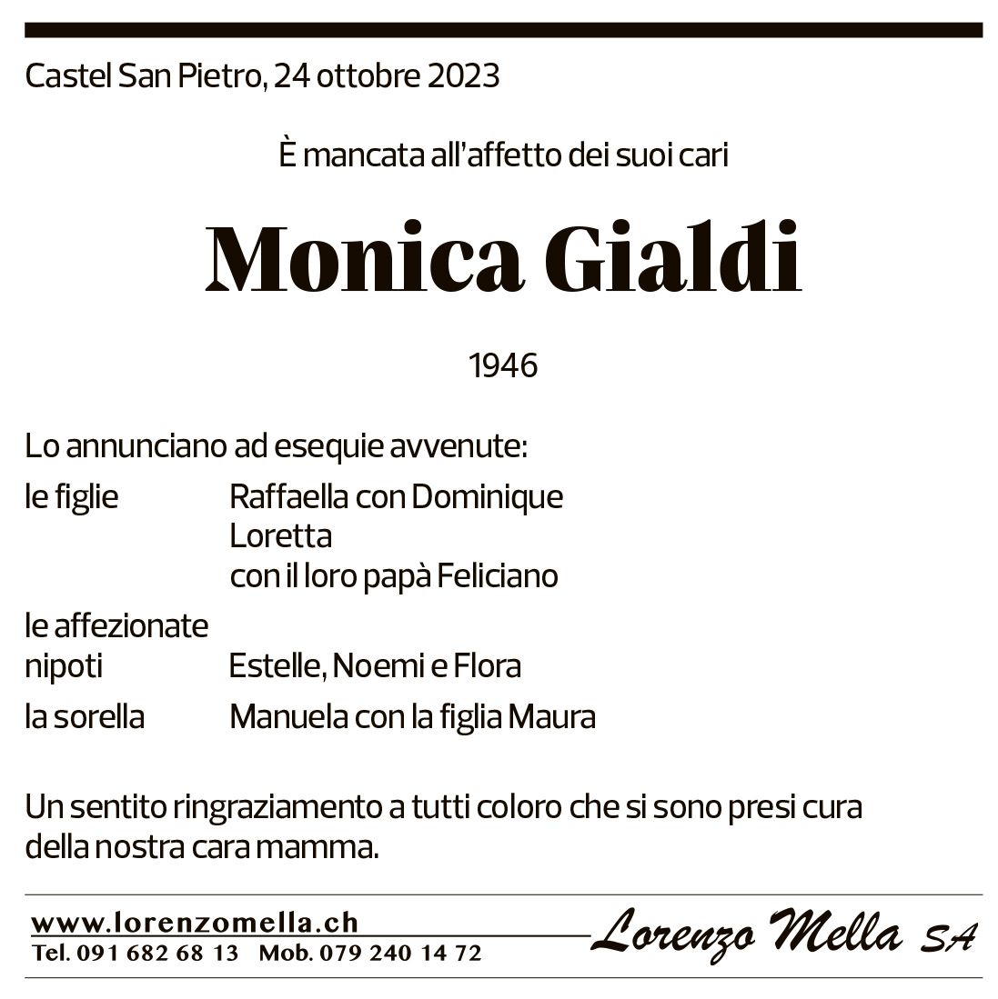 Annuncio funebre Monica Gialdi