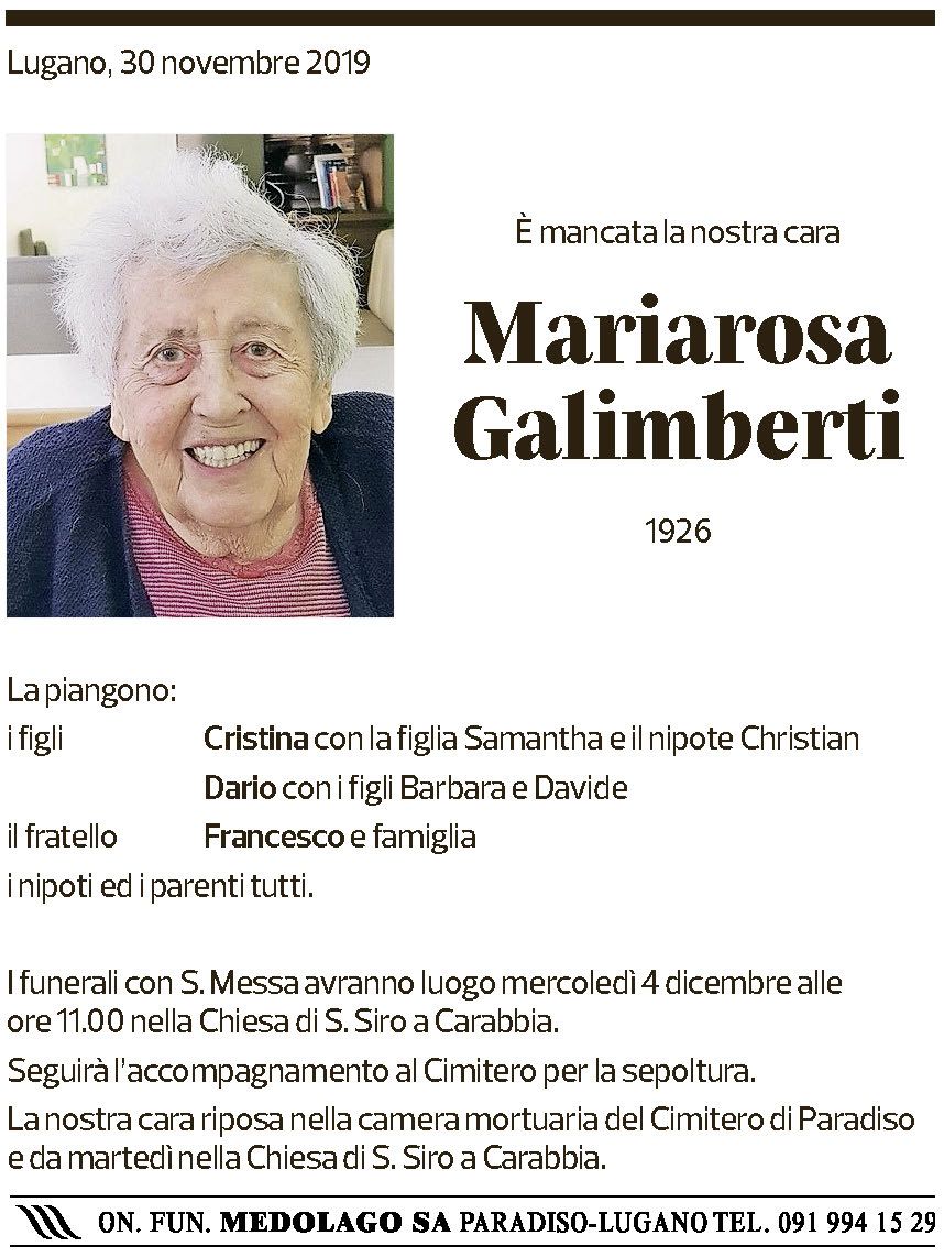 Annuncio funebre Mariarosa Galimberti
