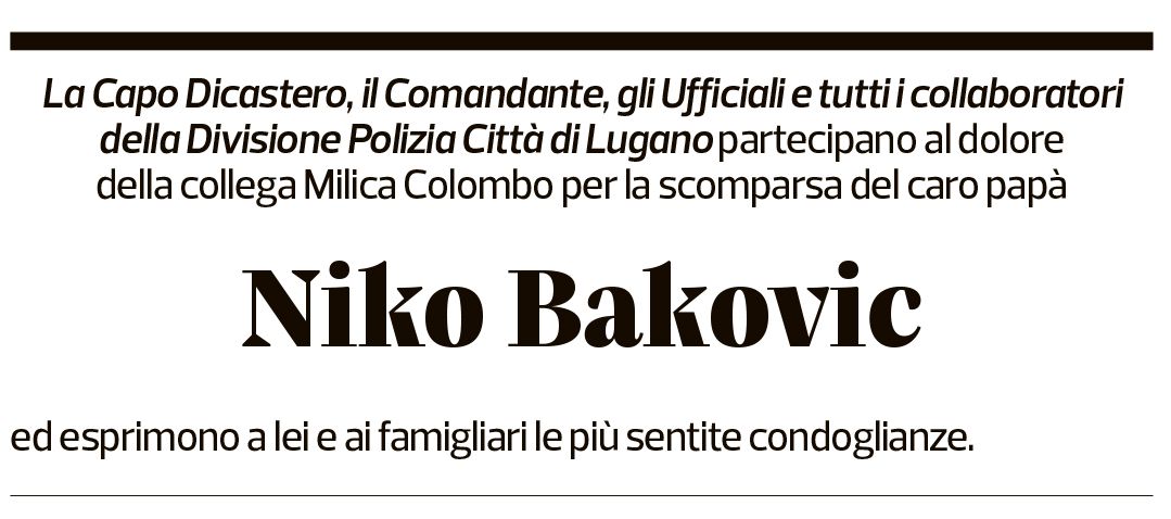 Annuncio funebre Niko Bakovic