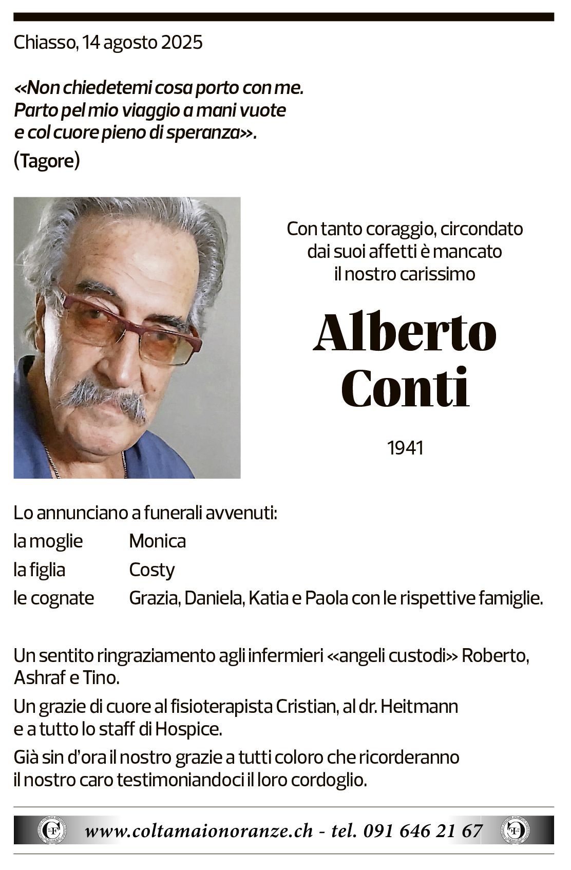 Annuncio funebre Alberto Conti