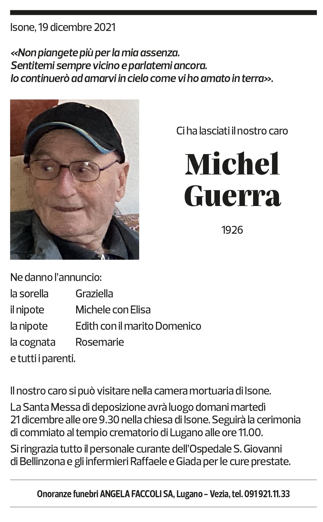 Annuncio funebre Michel Guerra