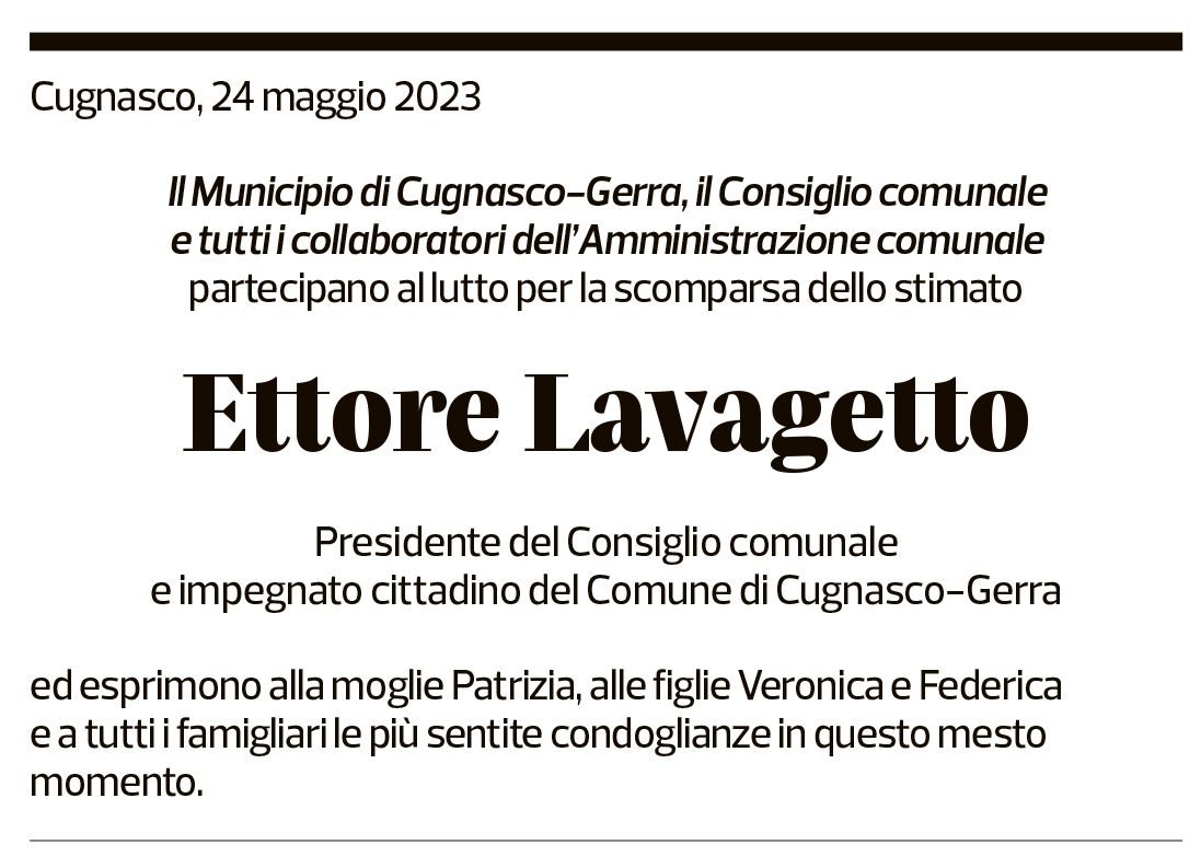 Annuncio funebre Ettore Lavagetto