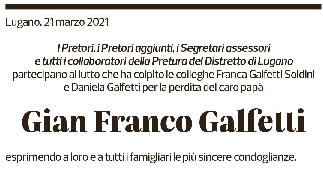 Annuncio funebre Gian Franco Galfetti