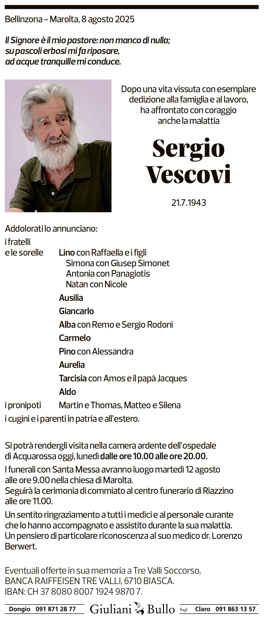 Annuncio funebre Sergio Vescovi
