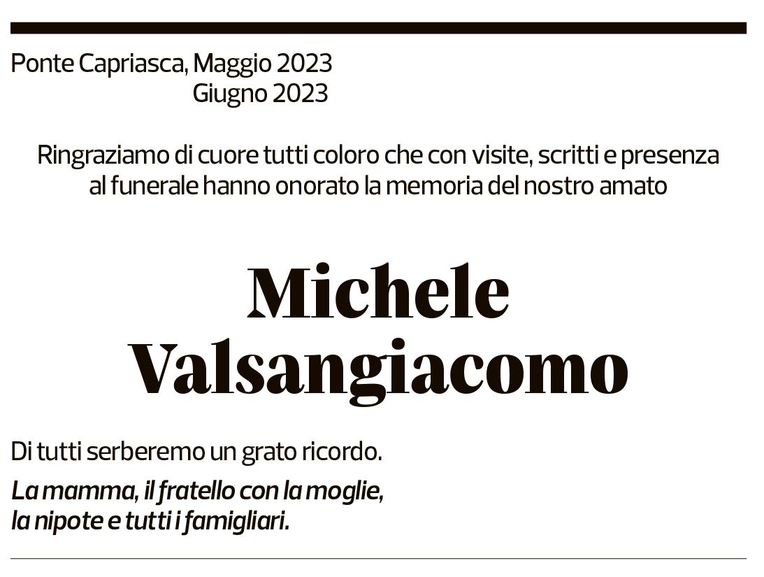 Annuncio funebre Michele Valsangiacomo