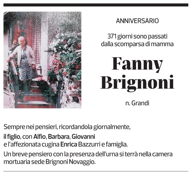 Annuncio funebre Fanny Brignoni