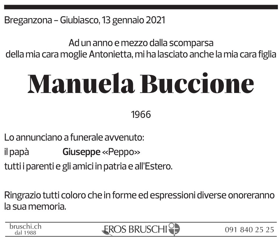 Annuncio funebre Manuela Buccione