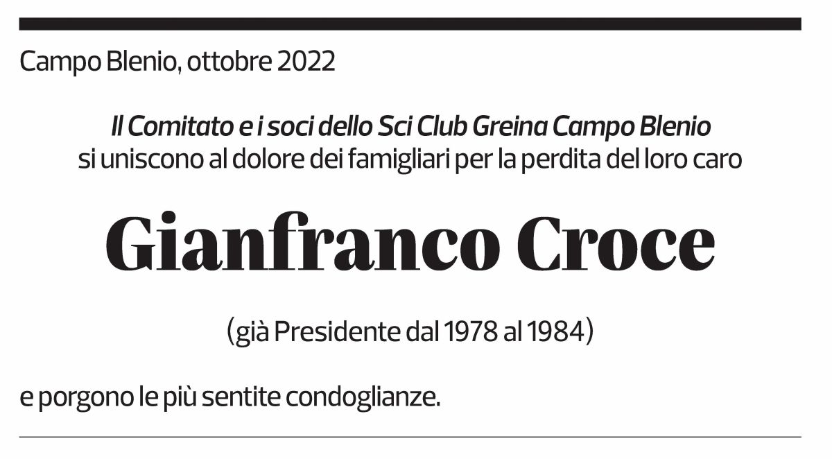 Annuncio funebre Gianfranco Croce