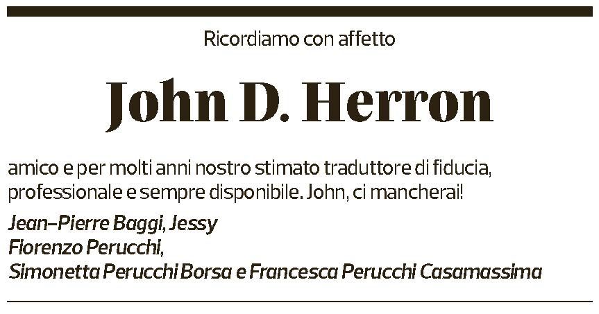 Annuncio funebre John D. Herron