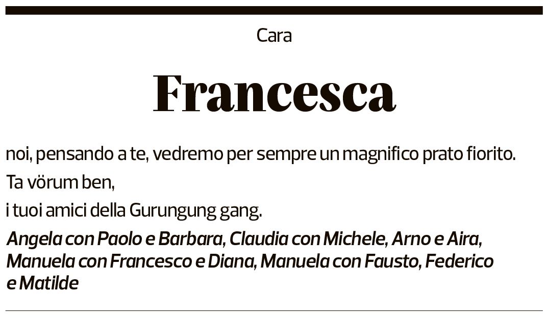 Annuncio funebre Francesca Rossi-lavizzari