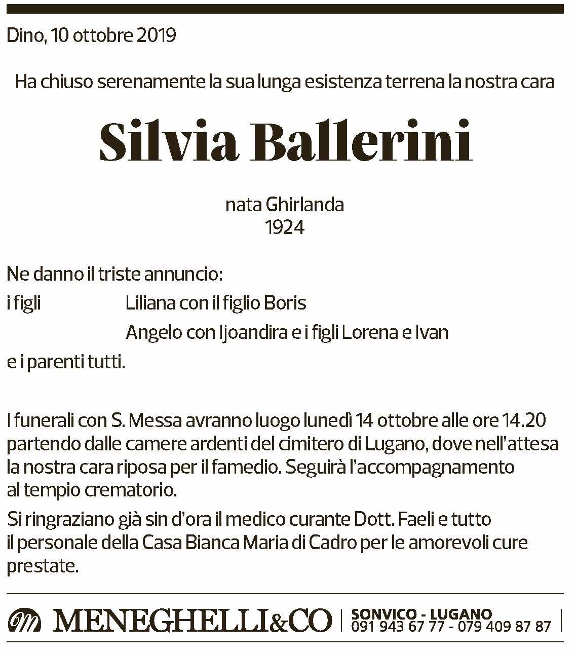 Annuncio funebre Silvia Ballerini