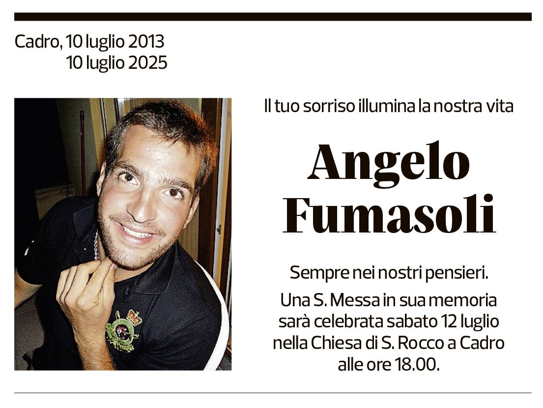 Annuncio funebre Angelo Fumasoli