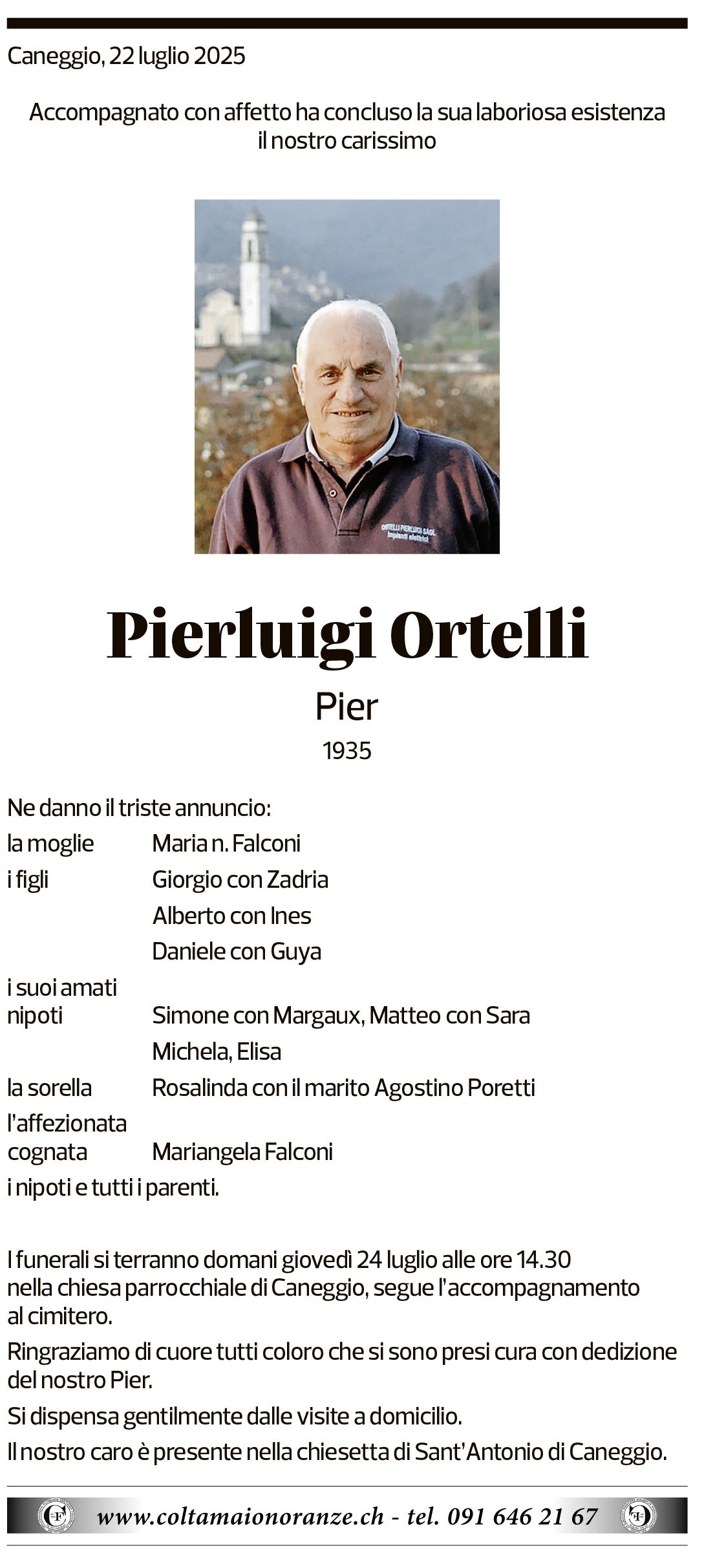 Annuncio funebre Pierluigi Ortelli