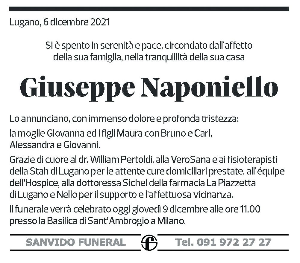 Annuncio funebre Giuseppe Naponiello