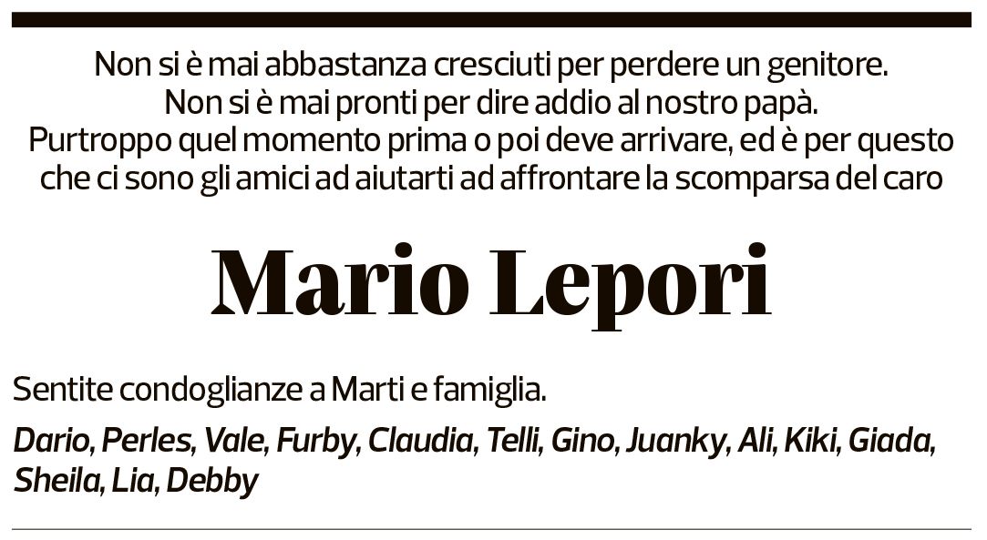 Annuncio funebre Mario Lepori