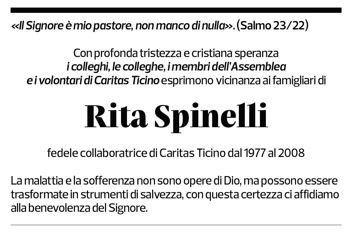 Annuncio funebre Rita Spinelli