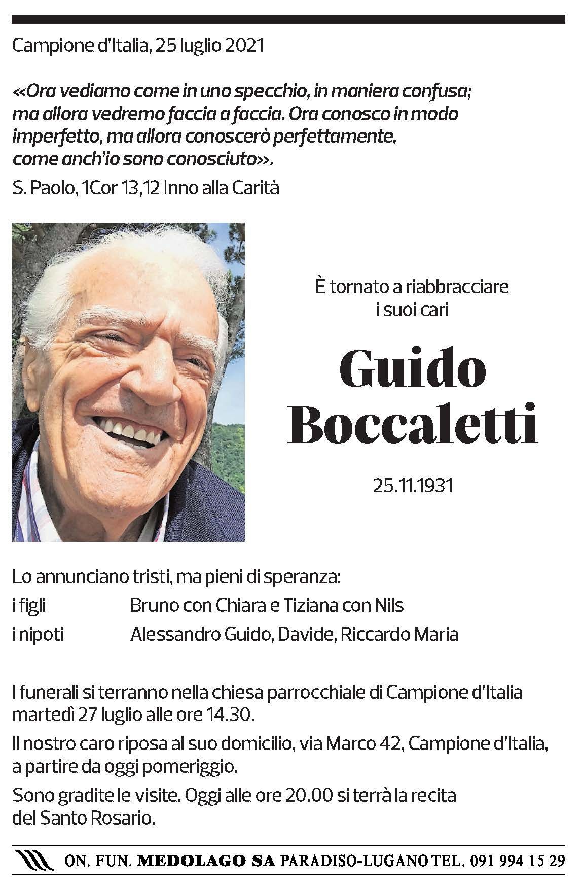 Annuncio funebre Guido Boccaletti