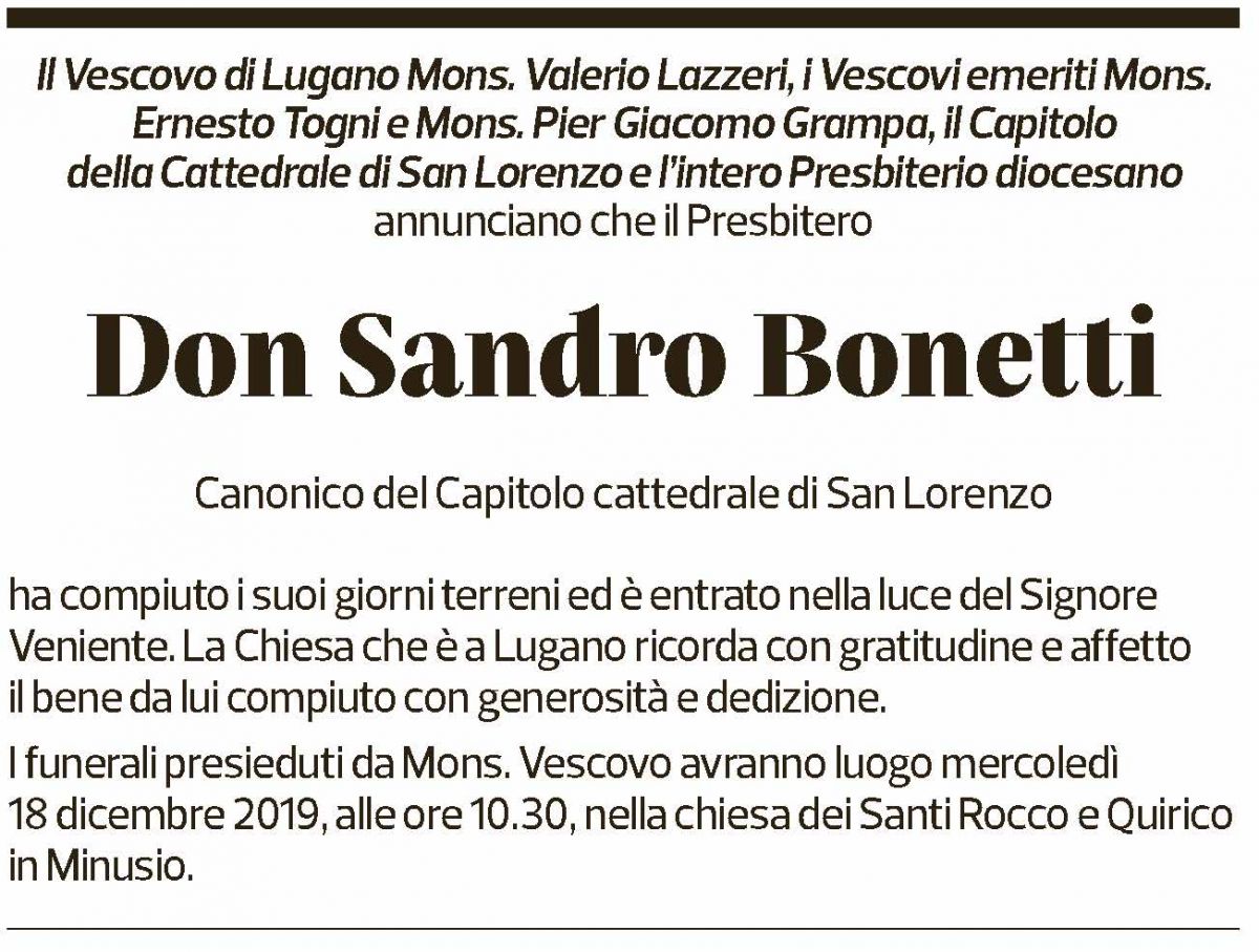 Annuncio funebre Don Sandro Bonetti