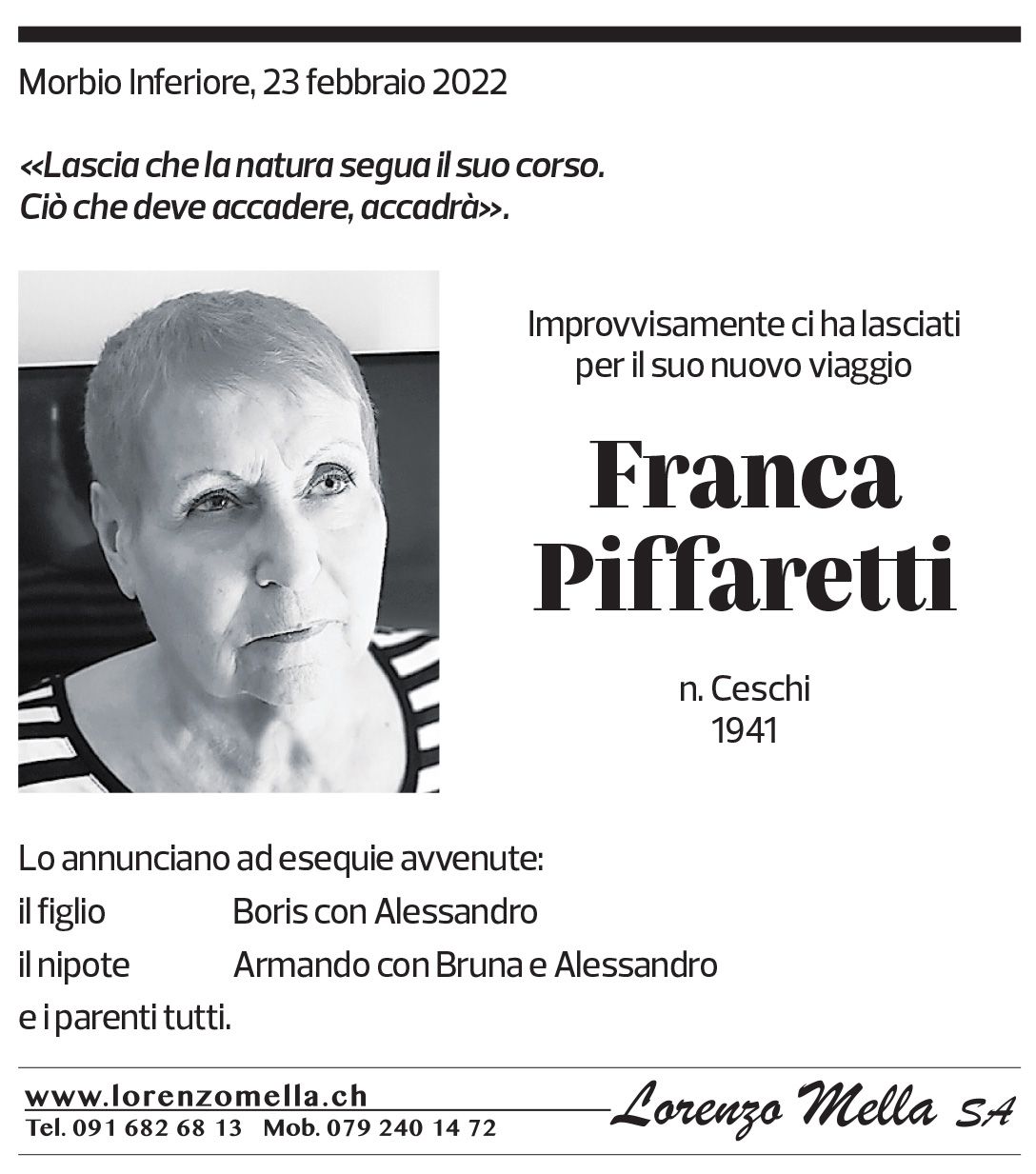 Annuncio funebre Franco Piffaretti