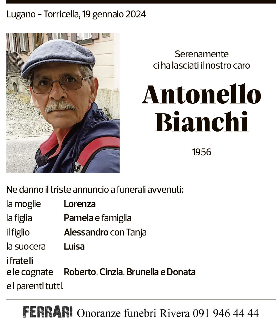 Annuncio funebre Antonello Bianchi