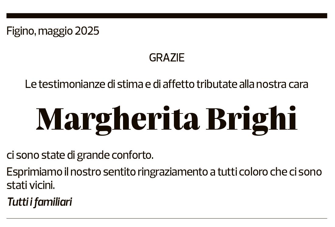 Annuncio funebre Margherita Brighi