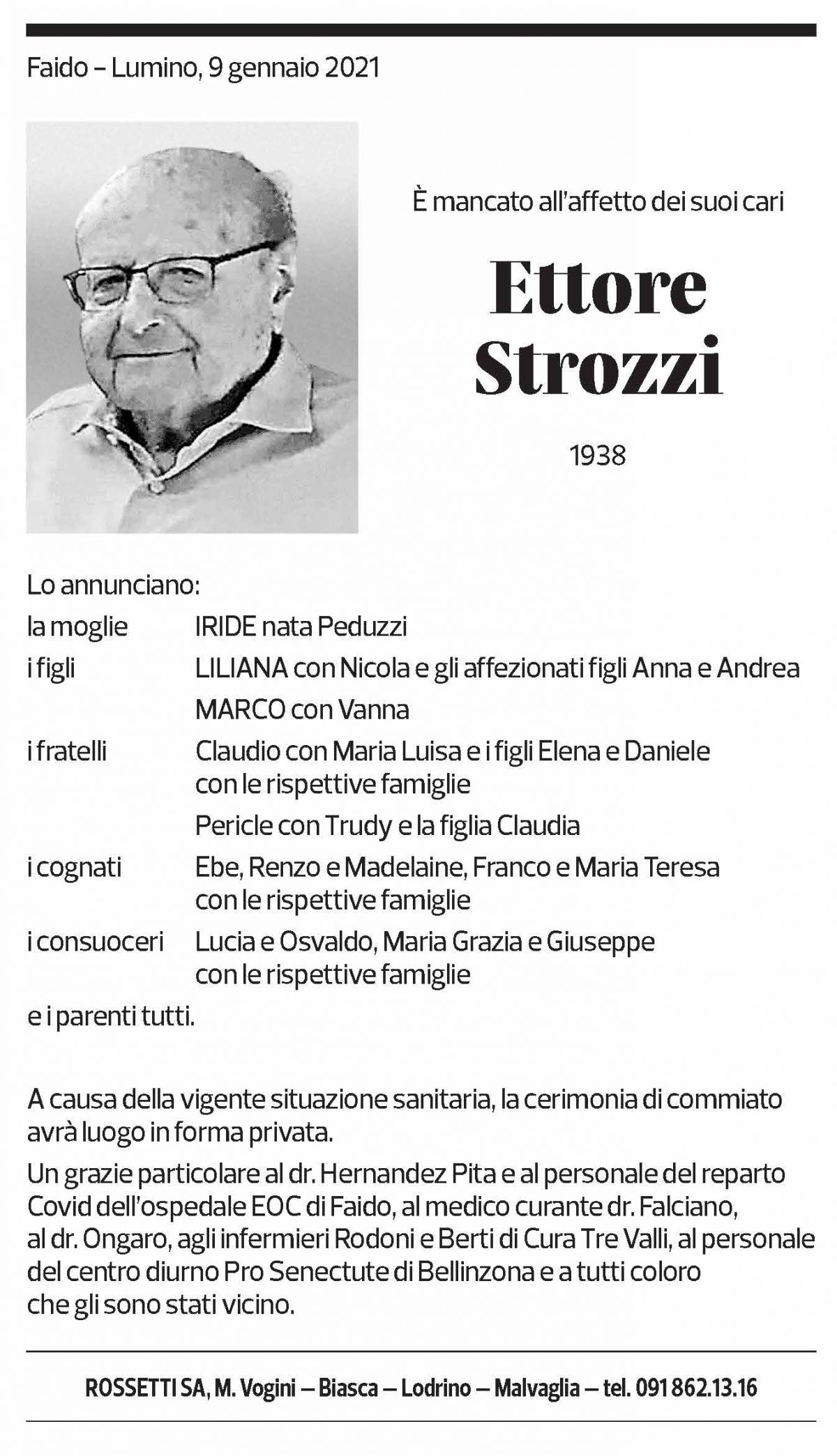 Annuncio funebre Ettore Strozzi