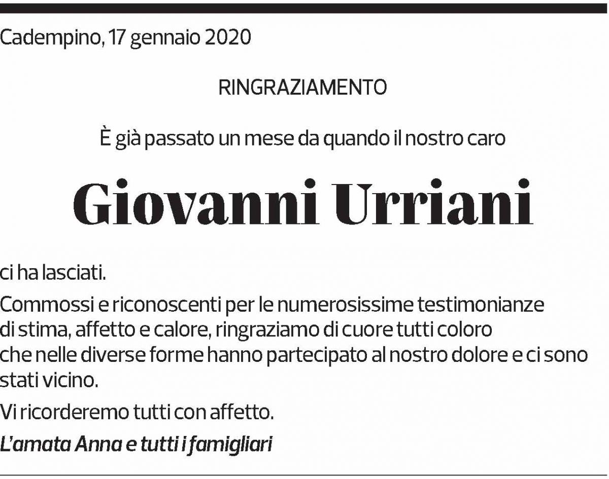 Annuncio funebre Giovanni Urriani