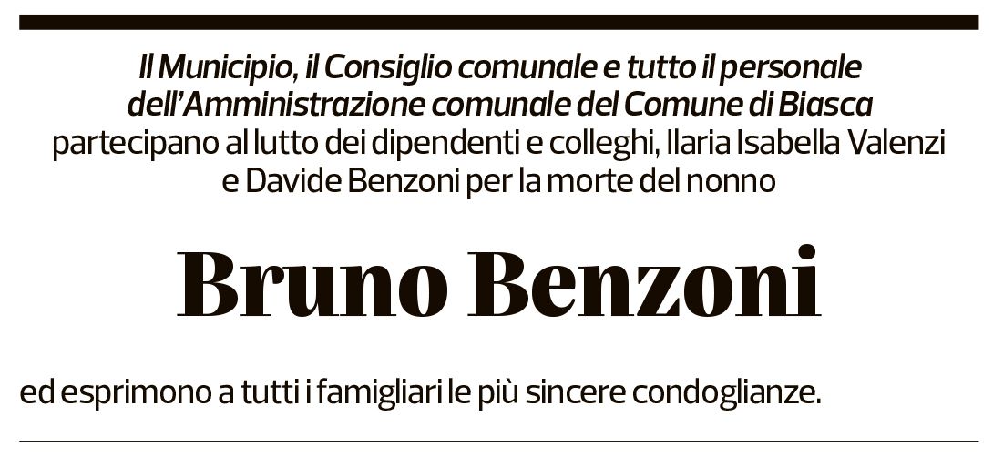 Annuncio funebre Bruno Benzoni