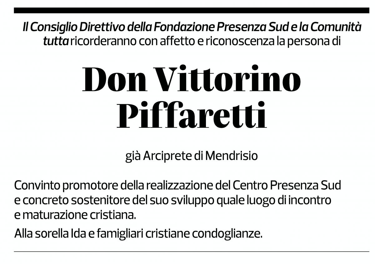 Annuncio funebre Don Vittorino Piffaretti