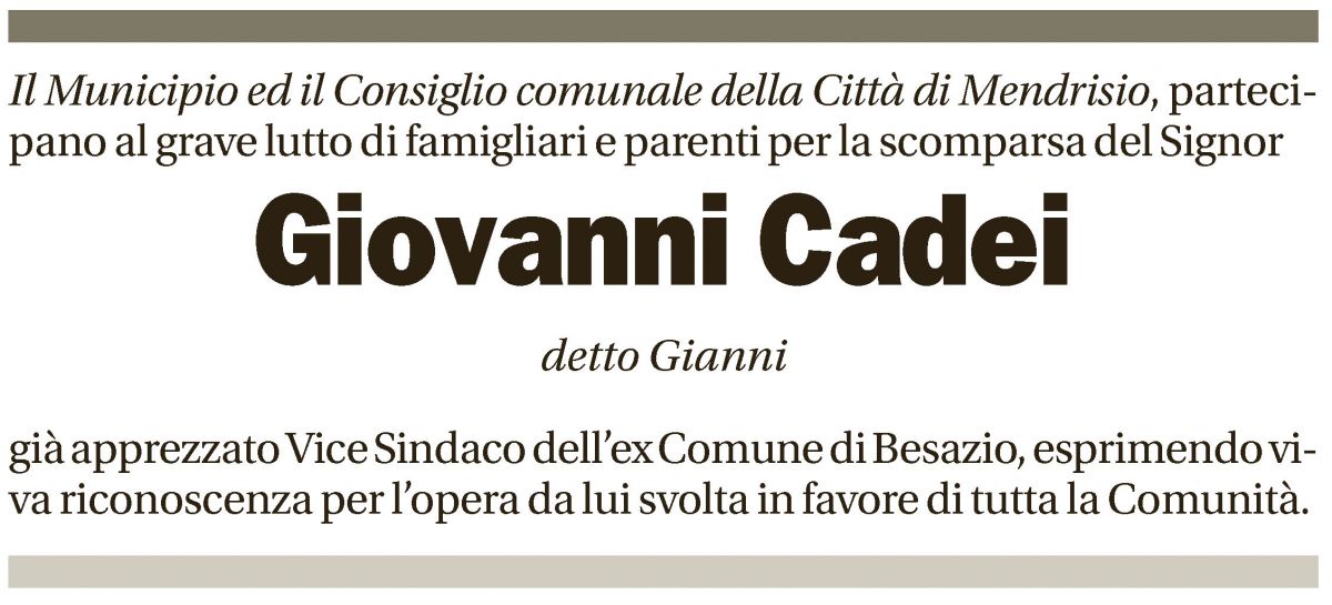 Annuncio funebre Giovanni Cadei