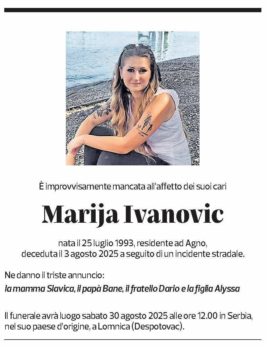 Annuncio funebre Marija Ivanovic