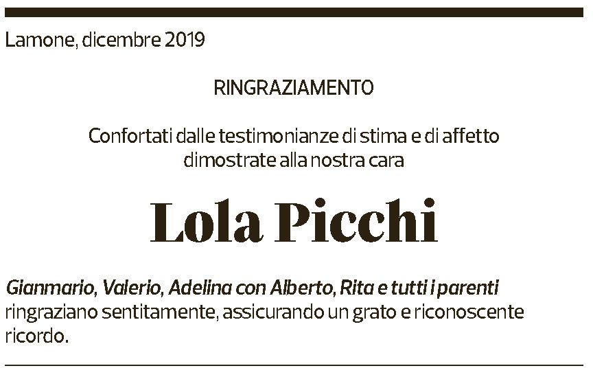 Annuncio funebre Lola Picchi