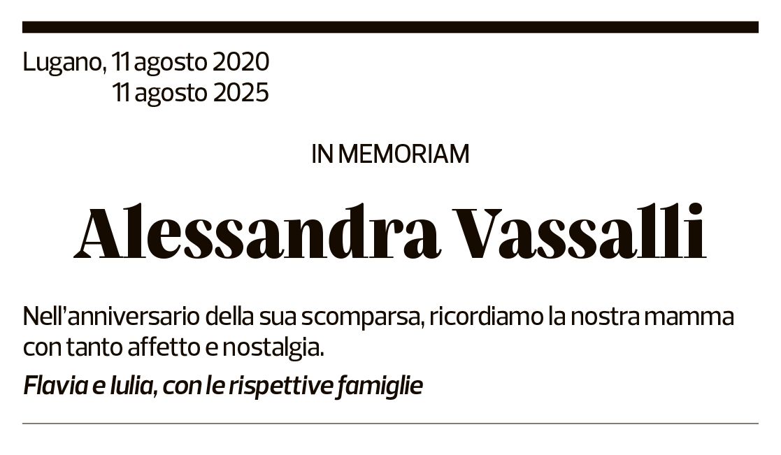 Annuncio funebre Alessandra Vassalli