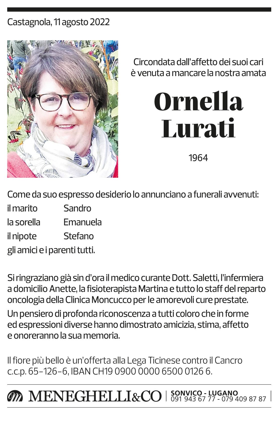 Annuncio funebre Ornella Lurati