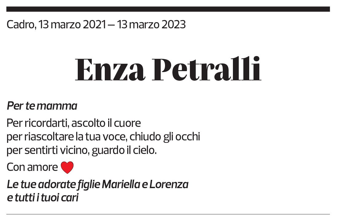 Annuncio funebre Enza Petralli