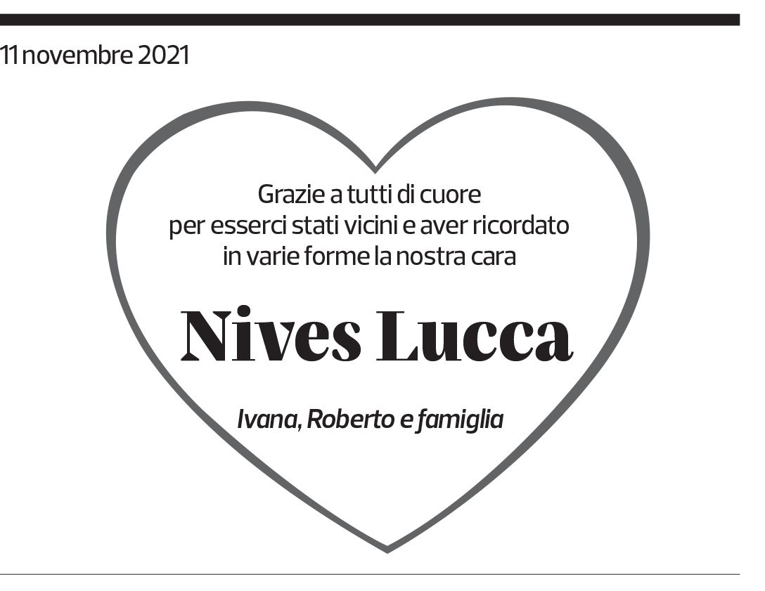 Annuncio funebre Nives Lucca