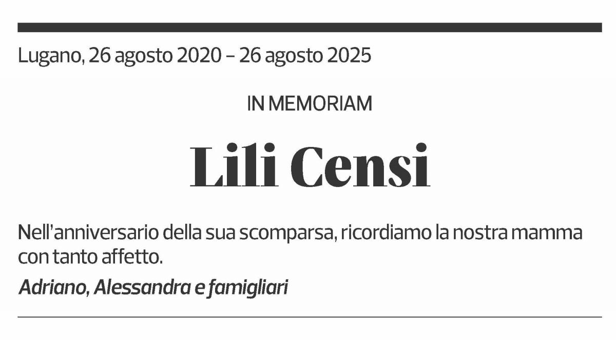 Annuncio funebre Lili Censi