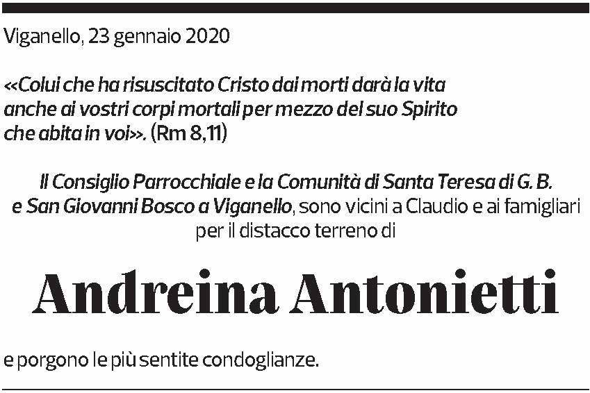 Annuncio funebre Andreina Antonietti
