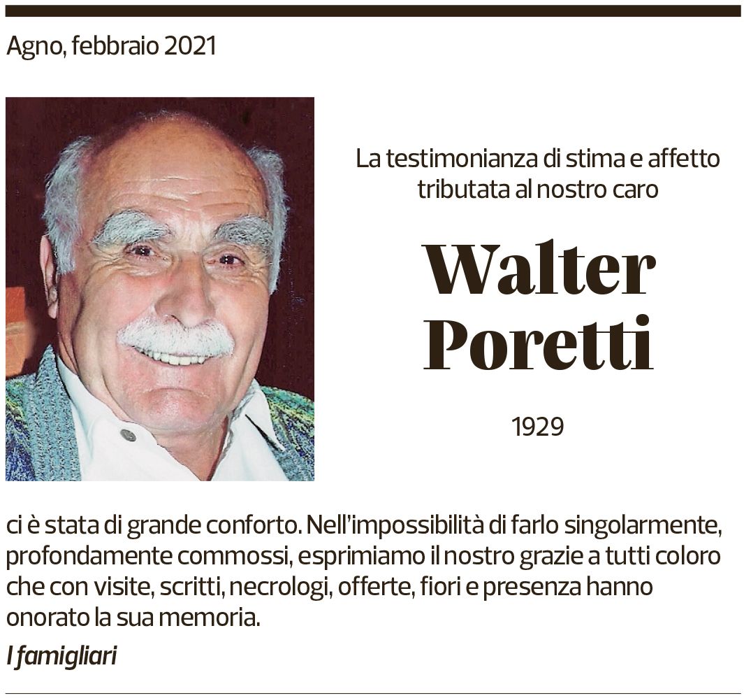 Annuncio funebre Walter Poretti