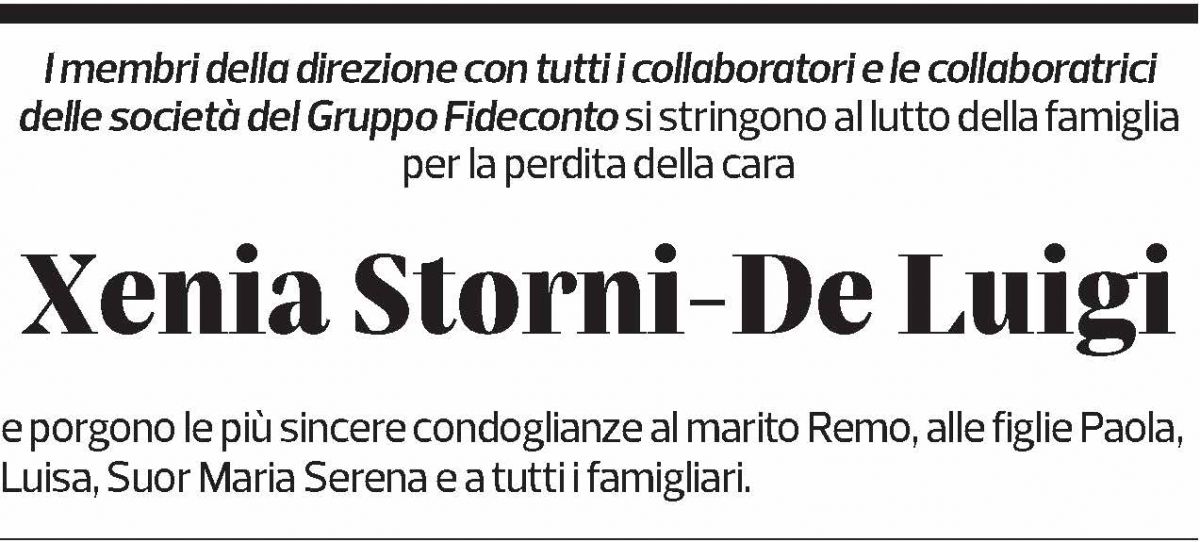 Annuncio funebre Xenia Storni-de Luigi