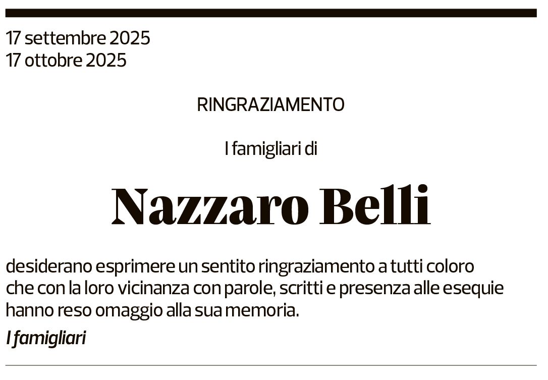 Annuncio funebre Nazzaro Belli