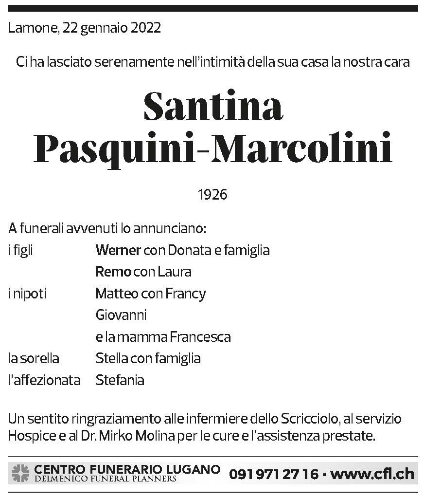 Annuncio funebre Santina Pasquini-marcolini