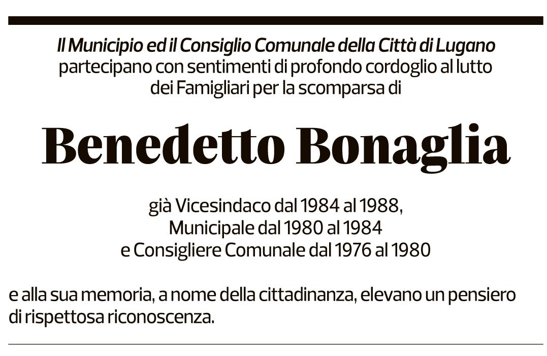 Annuncio funebre Benedetto Bonaglia