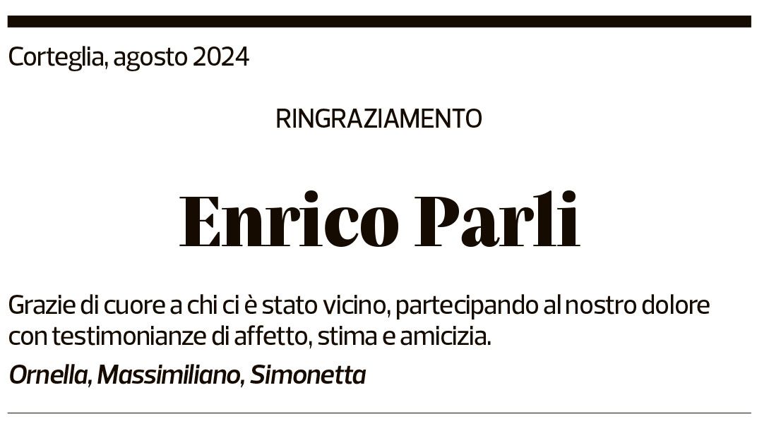 Annuncio funebre Enrico Parli