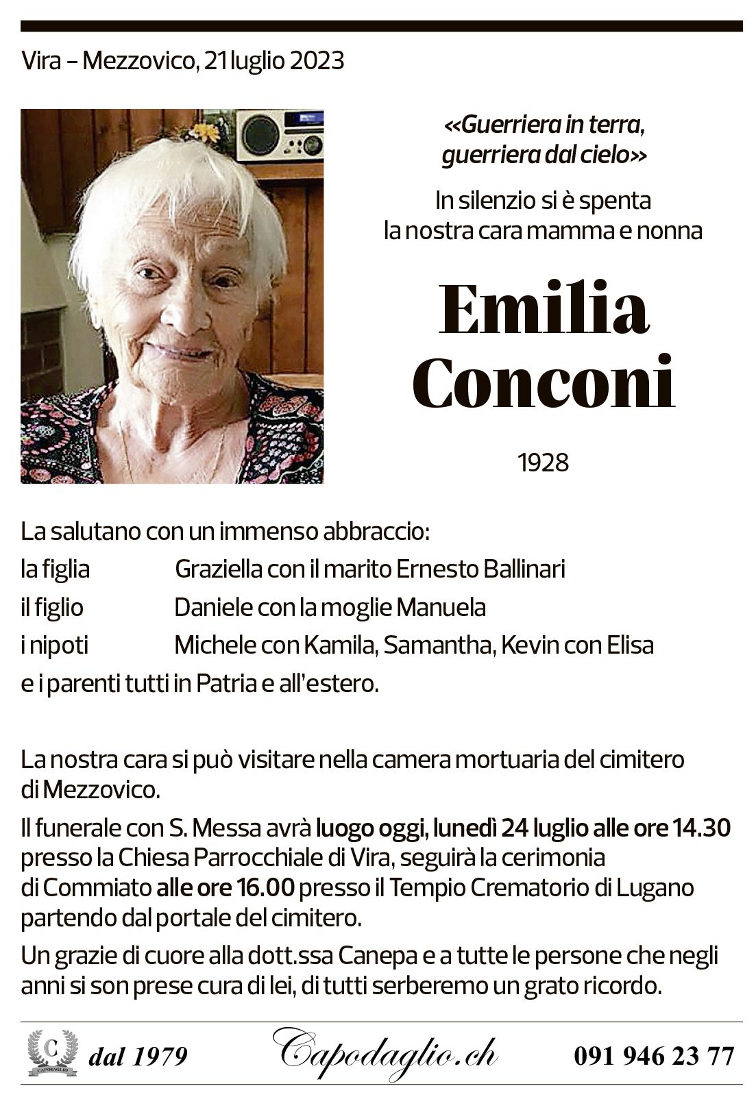 Annuncio funebre Emilia Conconi