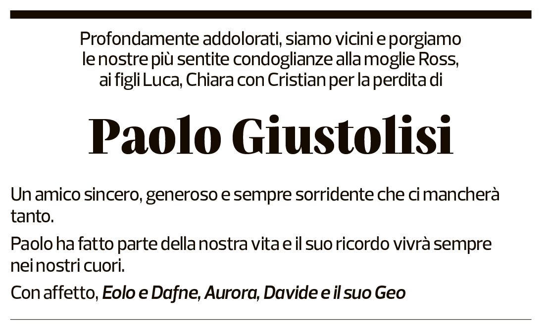 Annuncio funebre Paolo Giustolisi